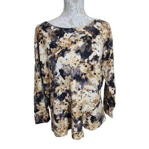 J. Jill Sweater Brown & Cream Floral Soft Lightweight 3/4 Sleeve Women's LP